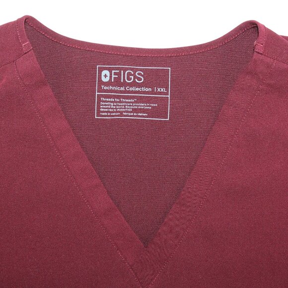 Figs Unisex XXL Catarina One Burgundy Red Front Pocket Medical Scrub Top Nurse - Picture 9 of 11